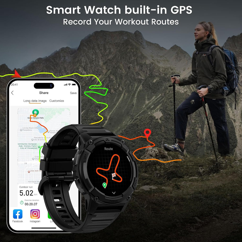 KOSPET Tank S2 Smart Watch for Men Women GPS, 5ATM Waterproof, Pressure/Altitude/Compass, 1.32' AMOLED Display Fitness Tracker(Answer/Make Call), AI Voice Assistant, 24H Sleep/Hear Rate Monitor