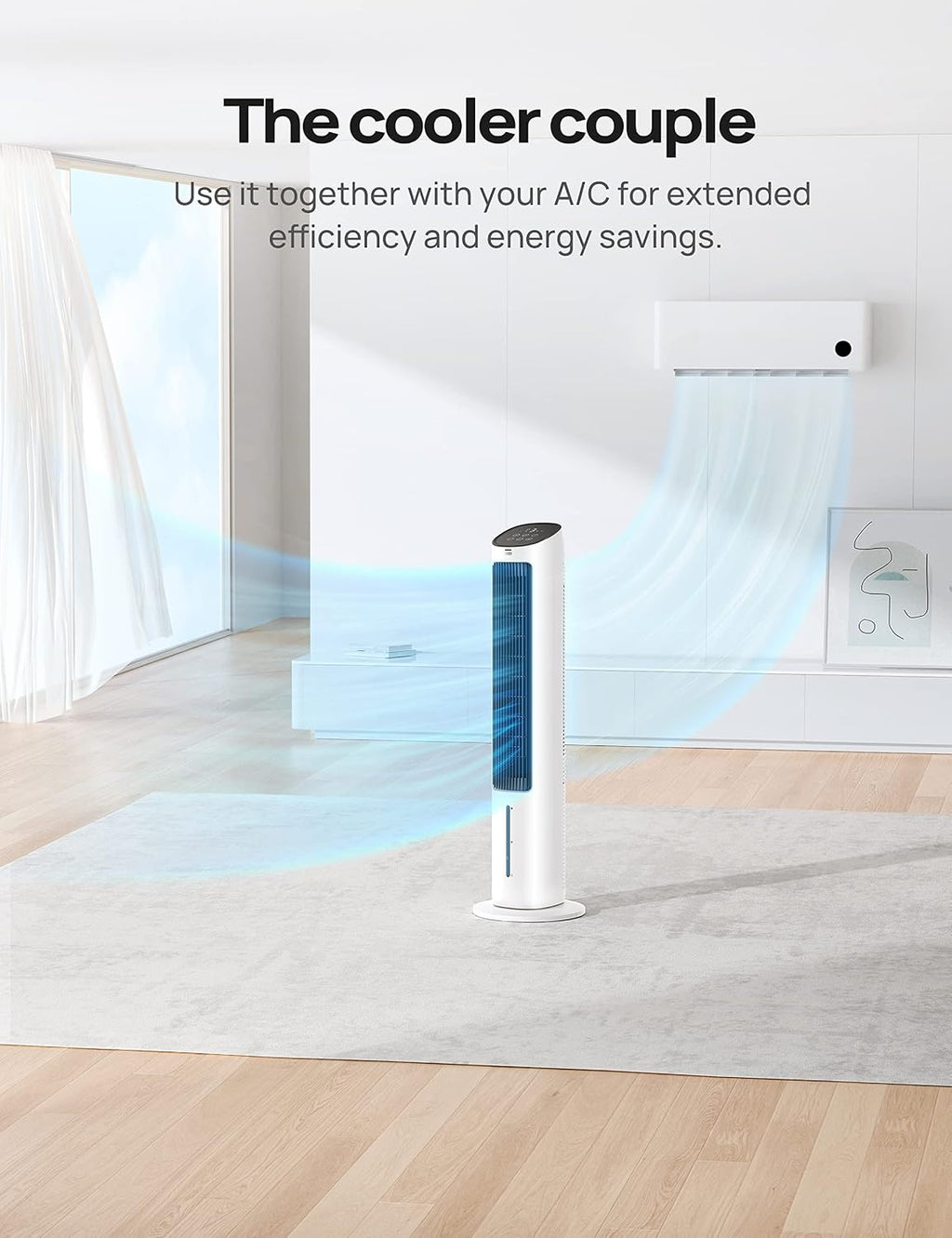 DREO Tower Fan for Bedroom, 40' Cooling Fans That Blow Cold Air, Evaporative Air Cooler with 80° Oscillating, Removable Water Tank, Remote Control, 3 Modes 4-Speed, Quiet Floor Fan, White and Black