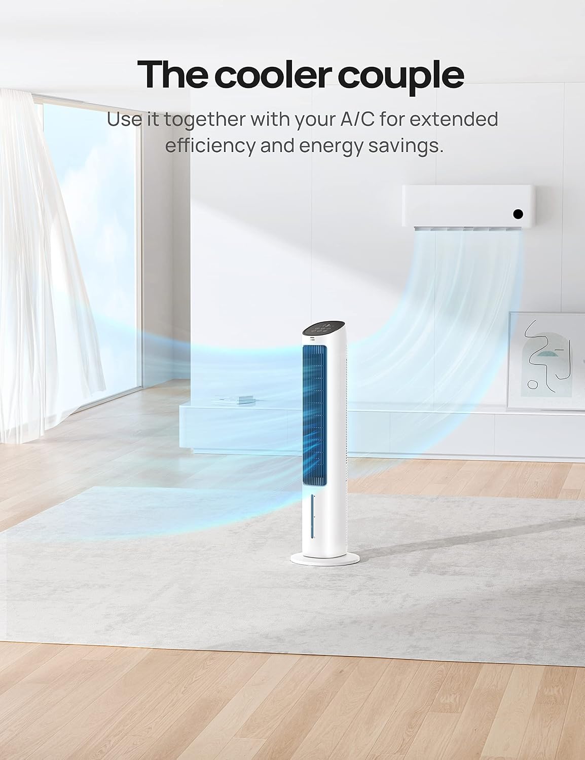 DREO Tower Fan for Bedroom, 40' Cooling Fans That Blow Cold Air, Evaporative Air Cooler with 80° Oscillating, Removable Water Tank, Remote Control, 3 Modes 4-Speed, Quiet Floor Fan, White and Black