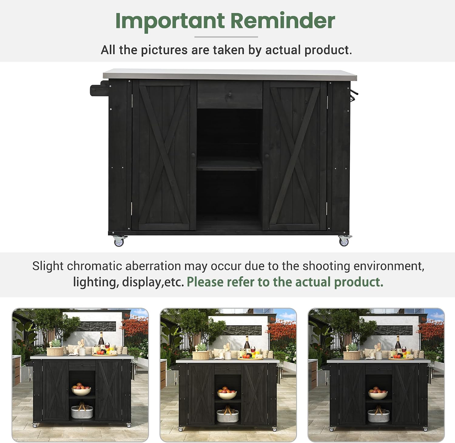 Merax XL Outdoor Table with Stainless Steel Top for Kitchen Prep and Storage Cabinet for Grilling Accessories, Outdoor Kitchen Island Grill Cart with Towel and Spice Racks & a Bottle Opener, Black