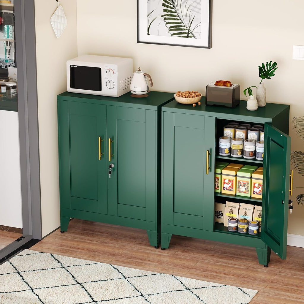 Green Metal Storage Cabinet, 36' Tall Locking Storage Cabinet with 2 Adjustable Shelves, Steel Locker Organizer, for Office, Home, School, 2PS