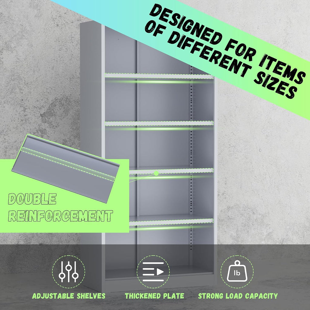 SUNCROWN 72' Metal Storage Cabinet - Heavy-Duty Metal Garage Cabinet with 4 Adjustable Shelves & 2 Doors for Tools, Office, Home, Workshop,Cement Grey-Small