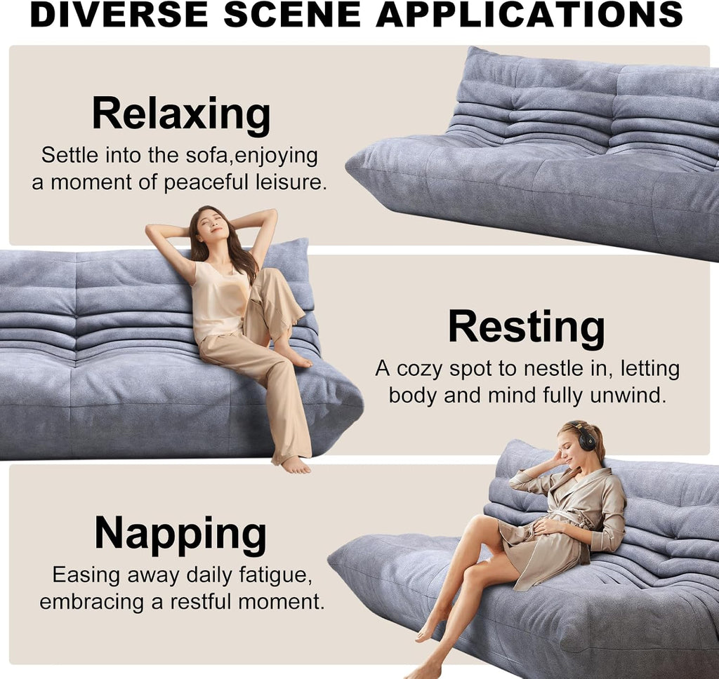 Full Foam Three Seater Sofa – Bean Bag Chairs Floor Couch for Adults, Waterproof Upholstery, Armless Fireside Lounge Chair for Living Room, Apartment, or Office (Grey)
