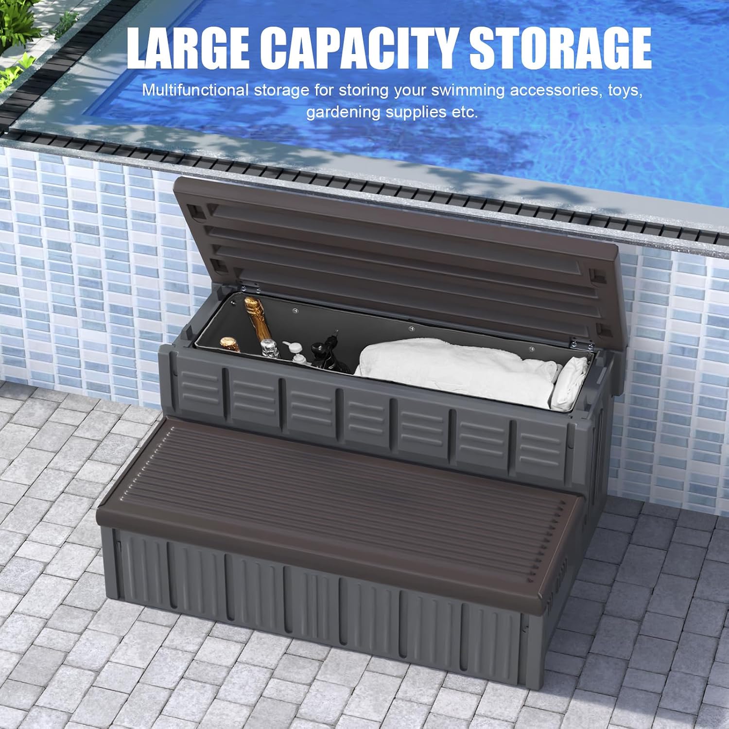 Hot Tub Steps, Outdoor Spa Steps with Storage, Non-Slip & Sturdy Hot Tub Stairs, 36 Inches Long