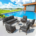 Aluminum Patio Furniture Set Patio Conversation Set,7 Seats Metal Modern Outdoor Furniture w/5.1' Cushions,Patio Sectional w/Swivel Chairs for Patio,Backyard,Grey