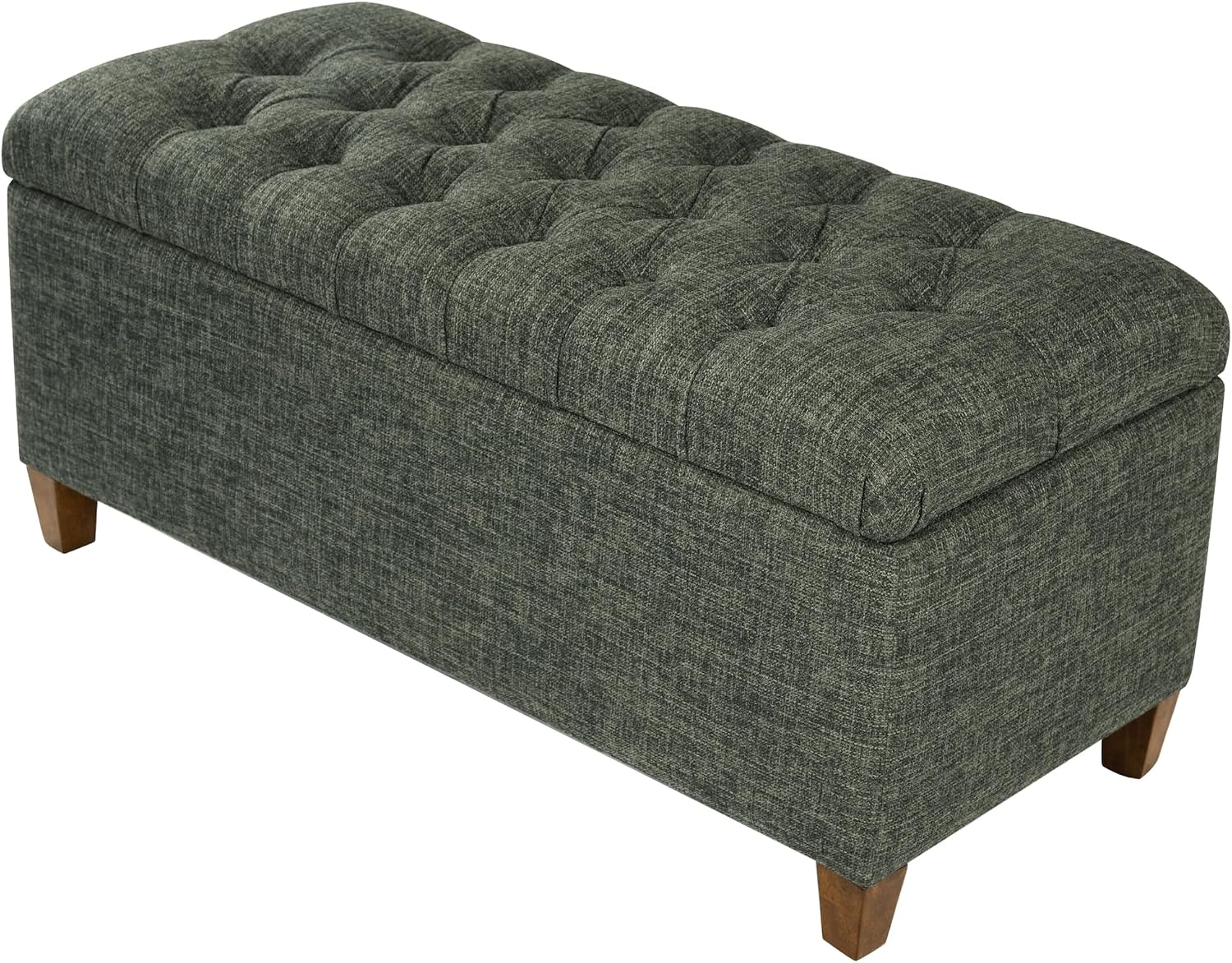 Homepop Home Decor Tufted Ainsley Button Storage Ottoman Bench with Hinged Lid Ottoman Bench with Storage for Living Room & Bedroom, Green Clover Fabric