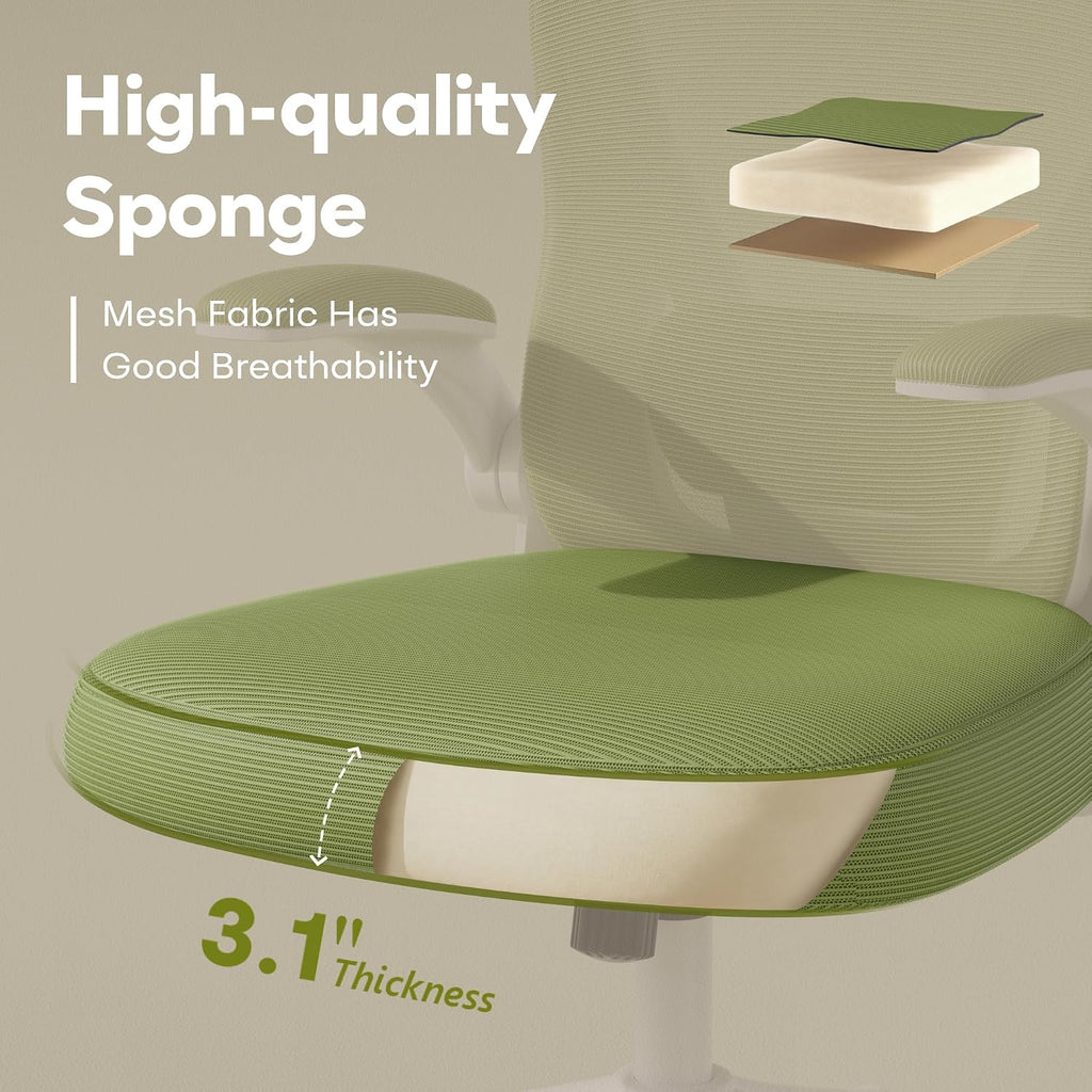 SeekFancy Ergonomic Office Chair M903, Computer Desk Chair with Wheels, High Back Mesh Office Chair with Adjustable Lumbar Support, Headrest, Flip-Up Armrests, Green