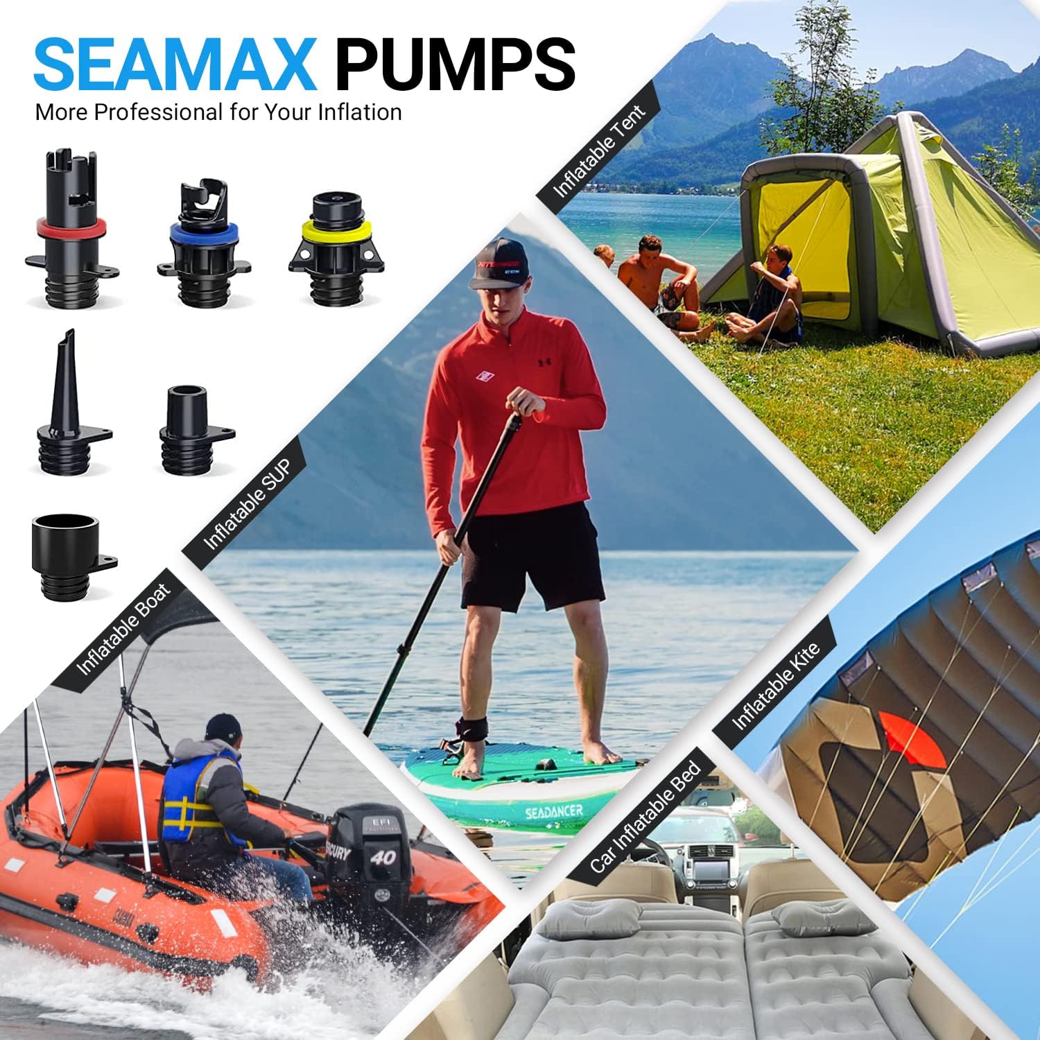 Seamax SUP20D 20PSI Double Stage Electric Air Pump for Inflatable SUP and Boat, New Version Intelligent Firmware with Built-in Temperature Sensor and Voltage Protection