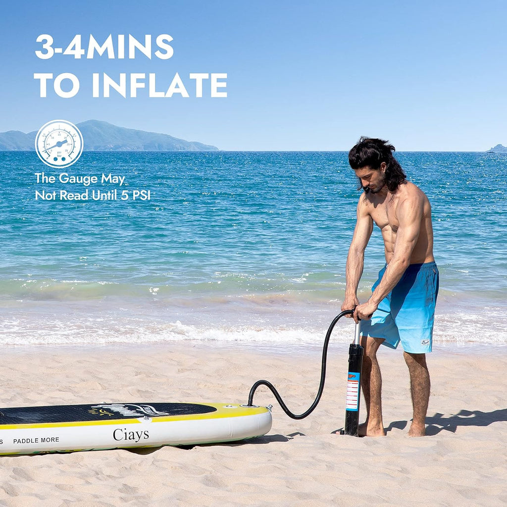 Ciays Inflatable Stand Up Paddle Board W SUP Accessories of Backpack, 2 Fins, 2 Bags, Leash, Floating Paddles and Double Action Hand Pump All-Around Paddleboard Perfect for Yoga, Tour, Fishing