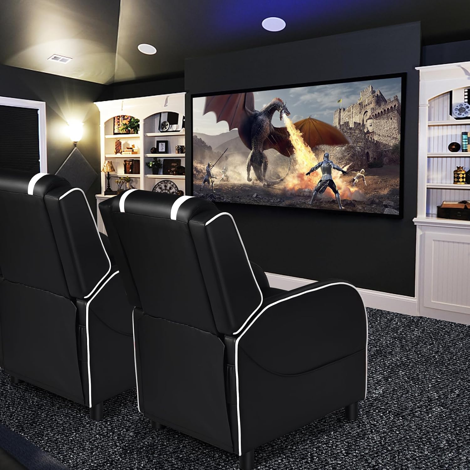 GYMAX Gaming Recliner, Massage Gaming Chair with Adjustable Backrest Footrest, Remote Control & Side Pocket, Ergonomic Game Lounge Chair, Racing Style Single Theater Seat Game Sofa for Adults (White)