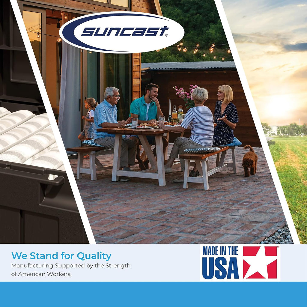 Suncast Outdoor Wicker Love Seat with 23-Gallon Storage, Comfortable Seating for Two, Ergonomic Back Support, All-Weather Furniture for Patio, Deck, and Garden, Gray, Made in The USA