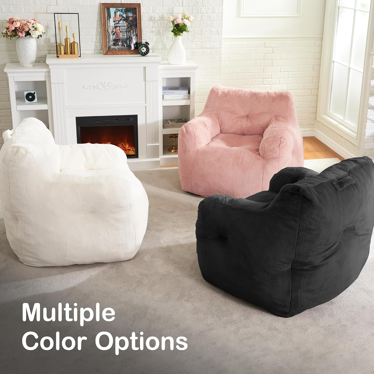 Hobestluk Bean Bag Chair for Adult Small Bean Bag Chairs with Arms Furry Beanbag Chair with Foam Filler Stuffed Bean Bag Sofa for Reading in Bedroom Living Room and Dorms (Black)