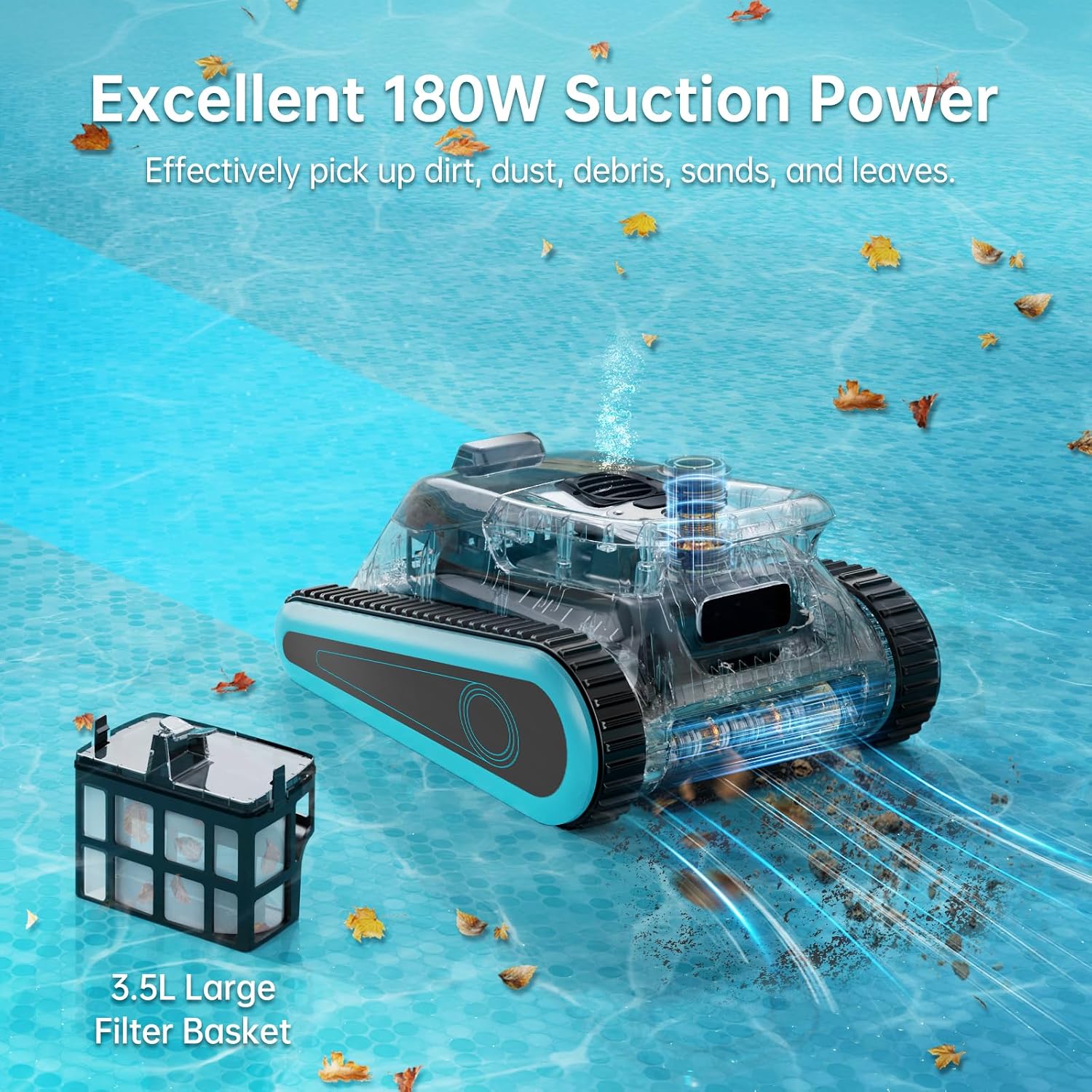 NexTrend Cordless Robotic Pool Cleaner, Smart Navigation, 150min Runtime, 180W Powerful Suction, Cleans Floor Walls Waterline Up to 2,050 sq.ft, Automatic Pool Vacuum for Inground & Above Pool