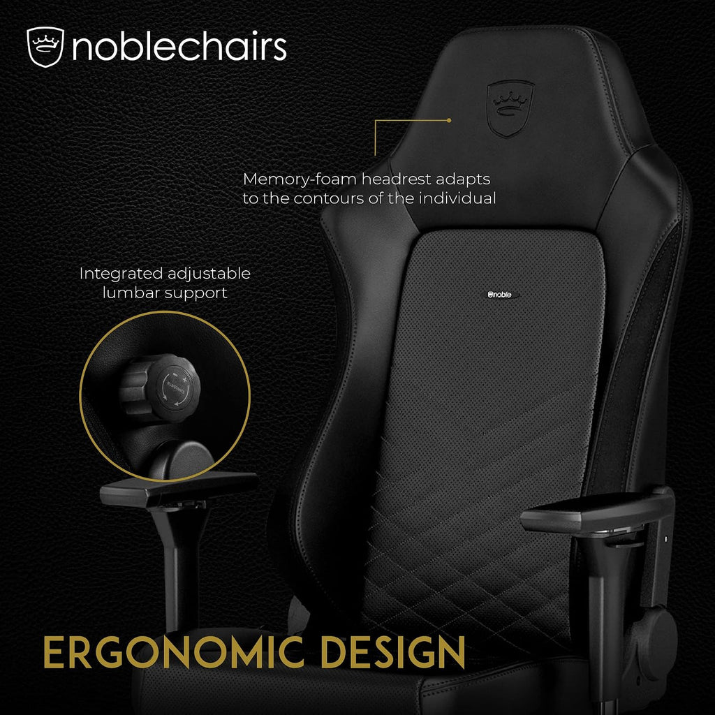 noblechairs Hero Gaming Chair/Office Chair with Lumbar Support, PU Faux Leather, Black