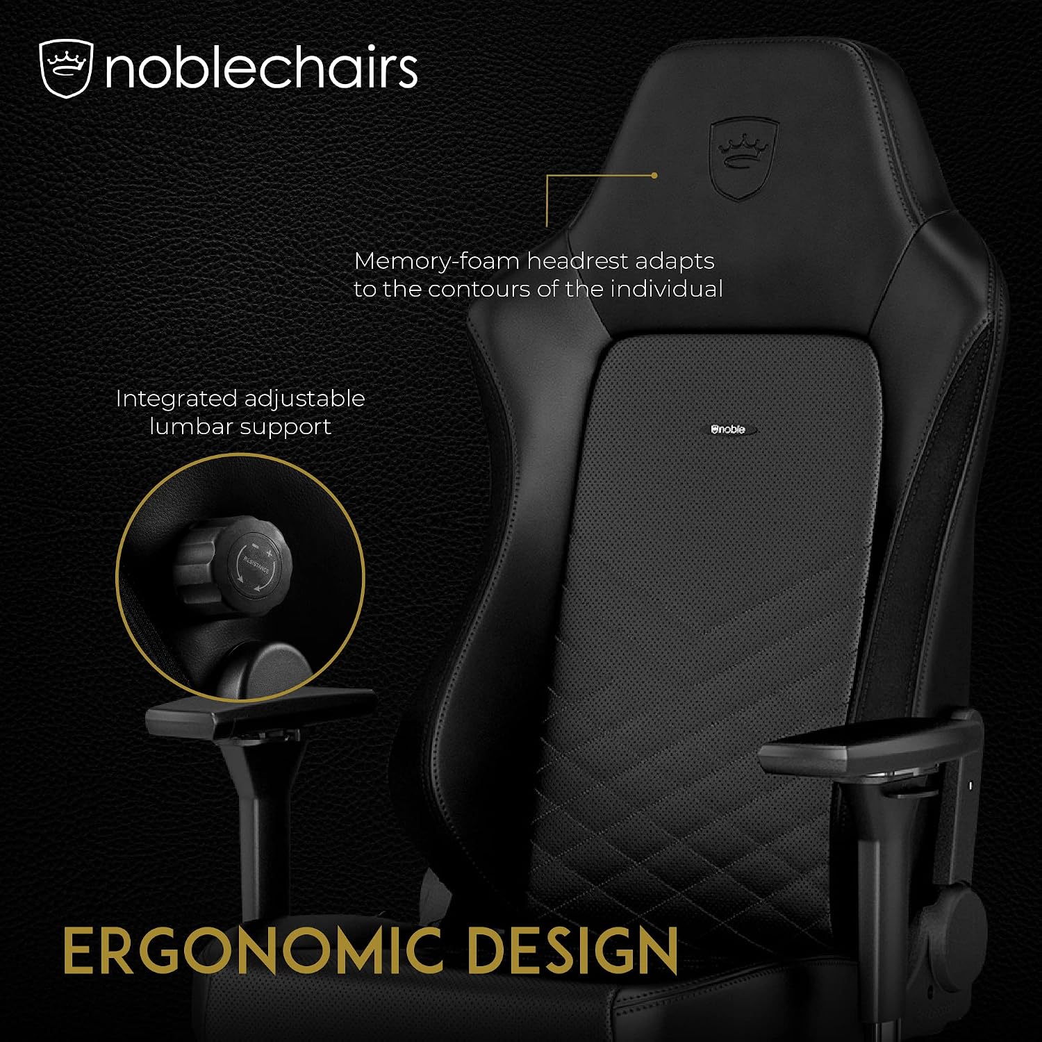 noblechairs Hero Gaming Chair/Office Chair with Lumbar Support, PU Faux Leather, Black