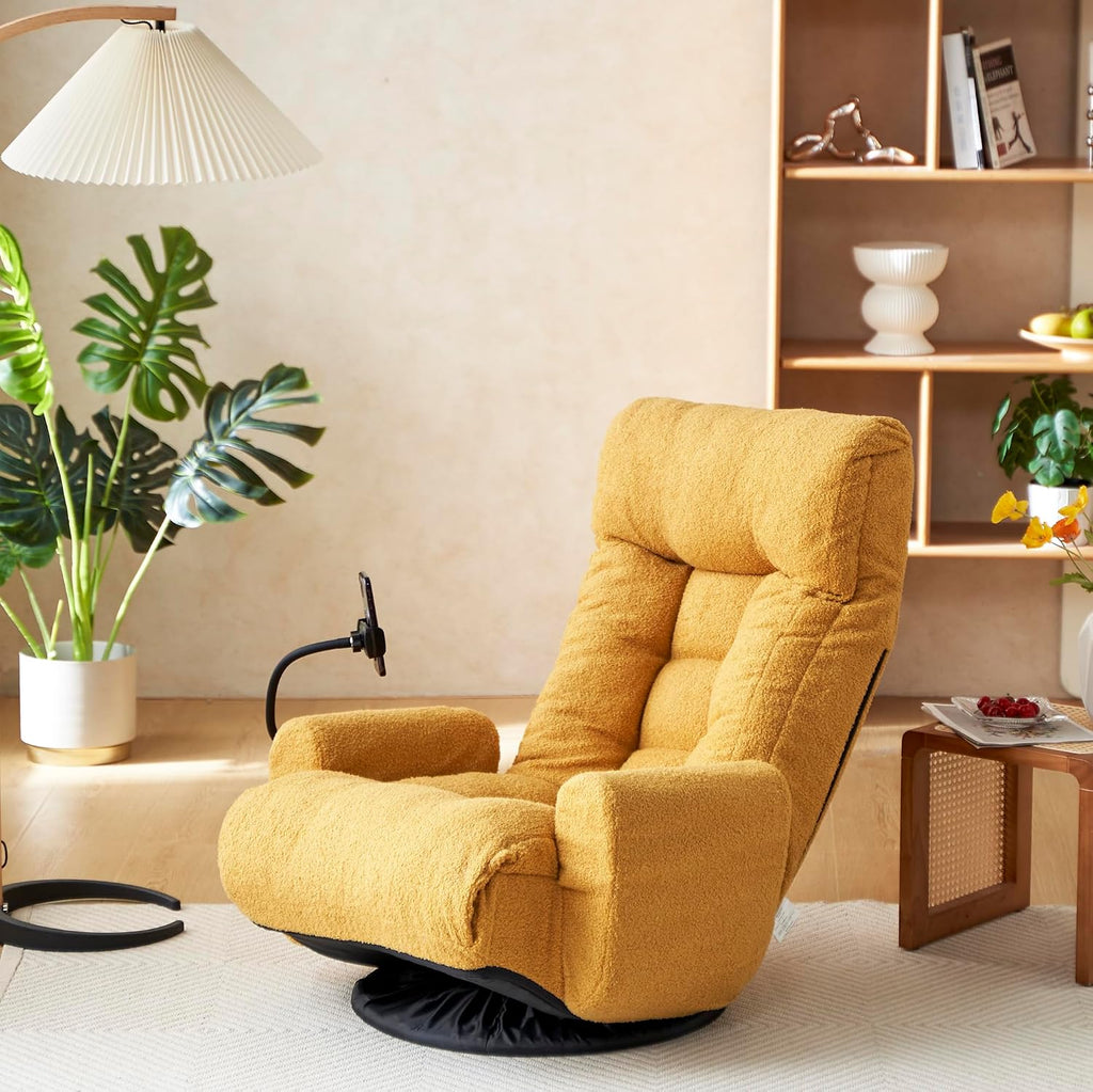 Swivel Lazy Floor Chair, Adjustable Reclining Floor Lounger with Head & Back Support and Phone Holder, Comfy Tatami Sofa Seat for Adults Bedroom & Gaming