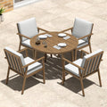 5-Piece Outdoor Patio Dining Set, Aluminum Round Dining Table with 4 Dining Chairs, Never-Rust Round Outdoor Dining Set, Patio Dining Table Set for Yard, Deck, Garden, Teak