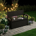80 Gallon Outdoor Storage Bench, Waterproof Patio Deck Box with Lockable Lid for Garden & Porch, All-Weather Resin Furniture for Cushions, Tools, Pool Accessories