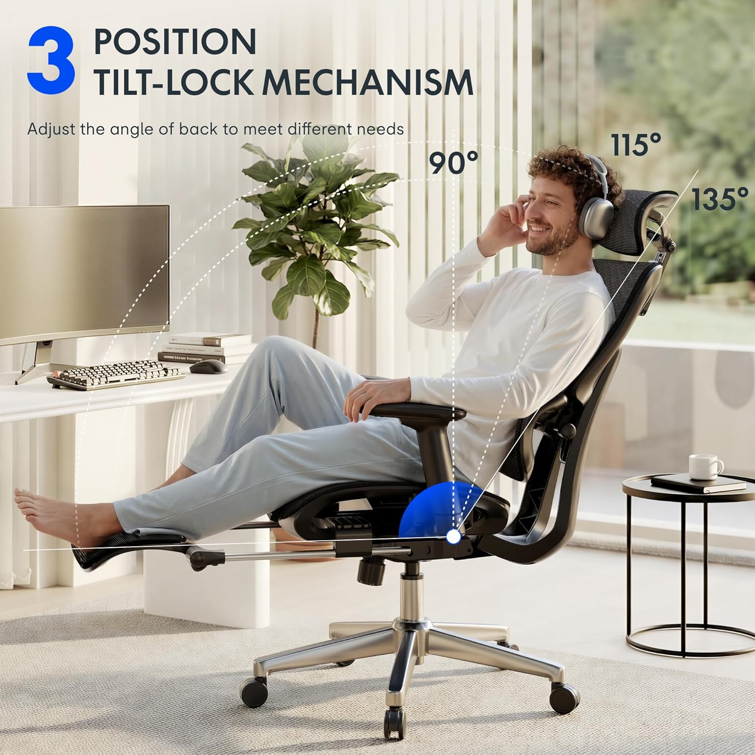 FLEXISPOT ErgoX Premium Ergonomic Office Chair with Footrest- Adjustable 3D Armrests, Dynamic Lumbar Support, Recline & Tilt Function, Mesh Seat, for Home & Office Use,Black Foam