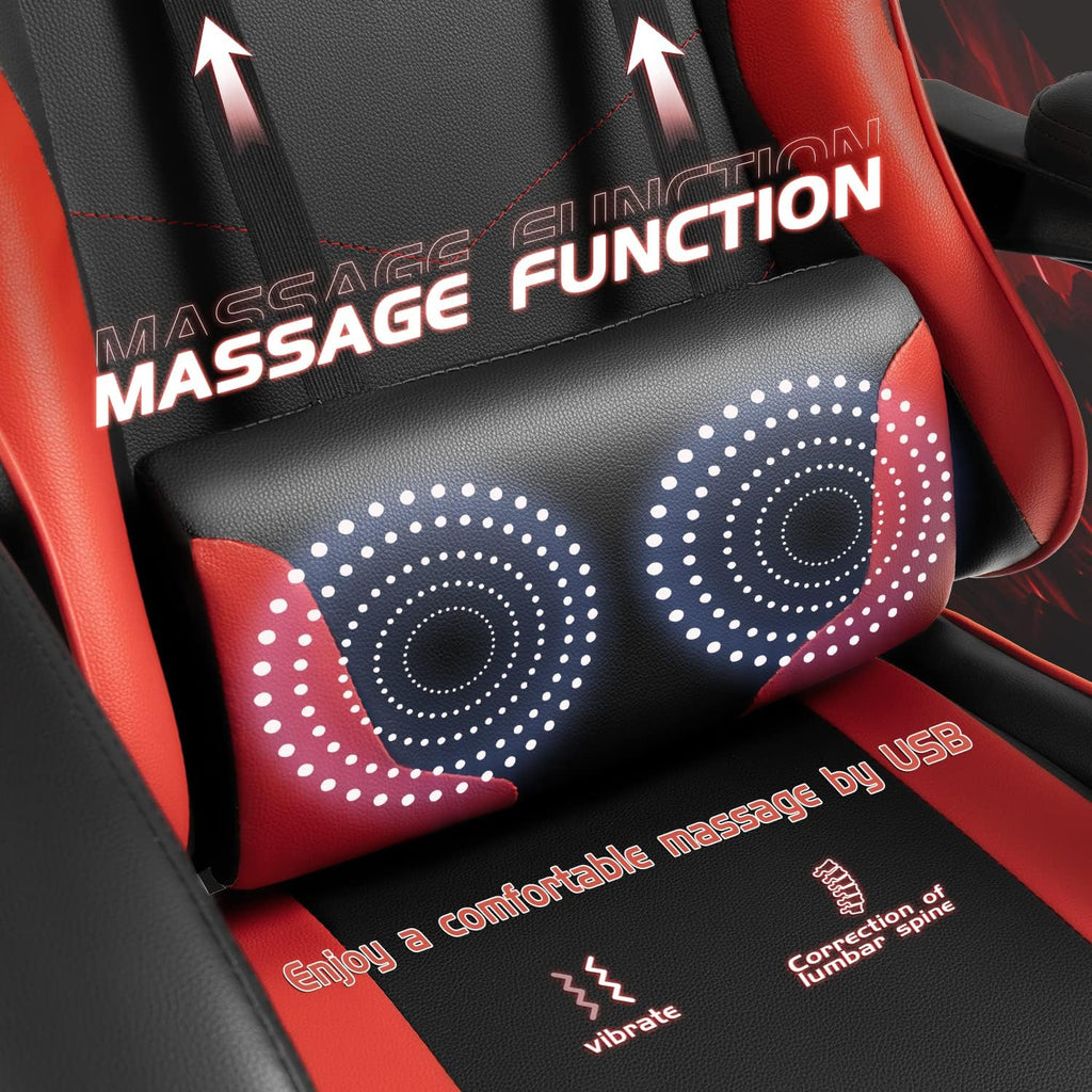 Shahoo Gaming Chair, Video Gaming Chair with Footrest and Lumbar Support, Ergonomic Computer Chairs with 360° Swivel and Height Adjustable, Spin Chair with Headrest for Home Office, Study Room (Red)