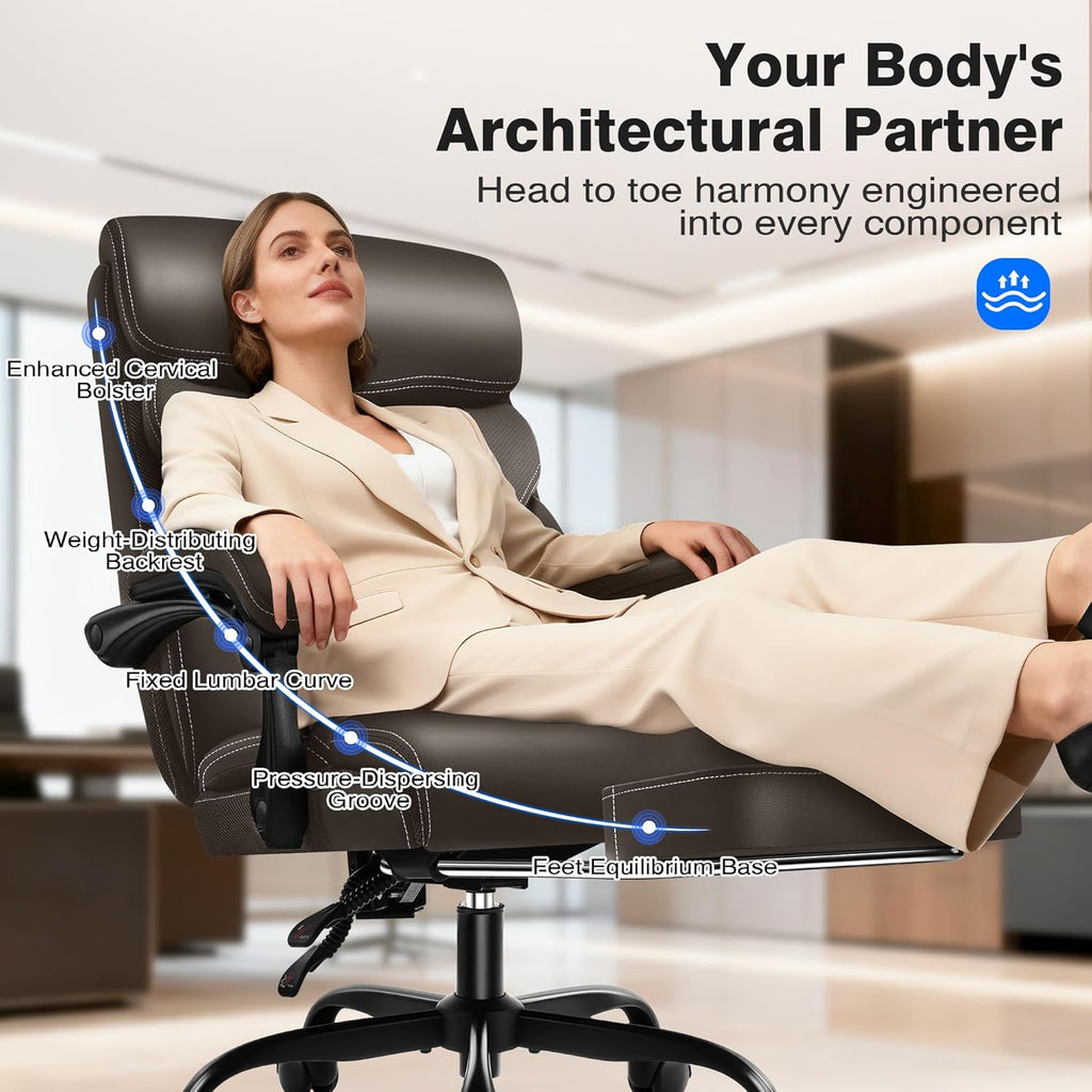 AreShark Office Chair - Ergonomic Comfortable High Back Computer Desk Chair with Foot Rest - Executive Breathable Swivel Rolling Reclining Leather Chair with Lumbar Support for Home Gaming Relaxing