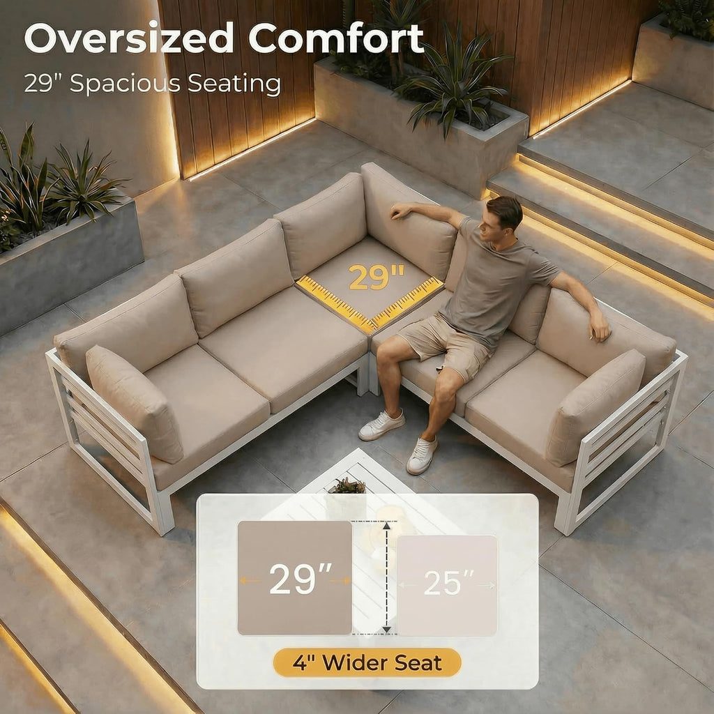 NICESOUL 9 Piece Oversized Modular Aluminum Outdoor Furniture Set with Chaise Lounge, 29' Deep and Wide Sectional Seating, 500 lbs High Weight Capacity Patio Conversation Set for Poolside Deck, Beige