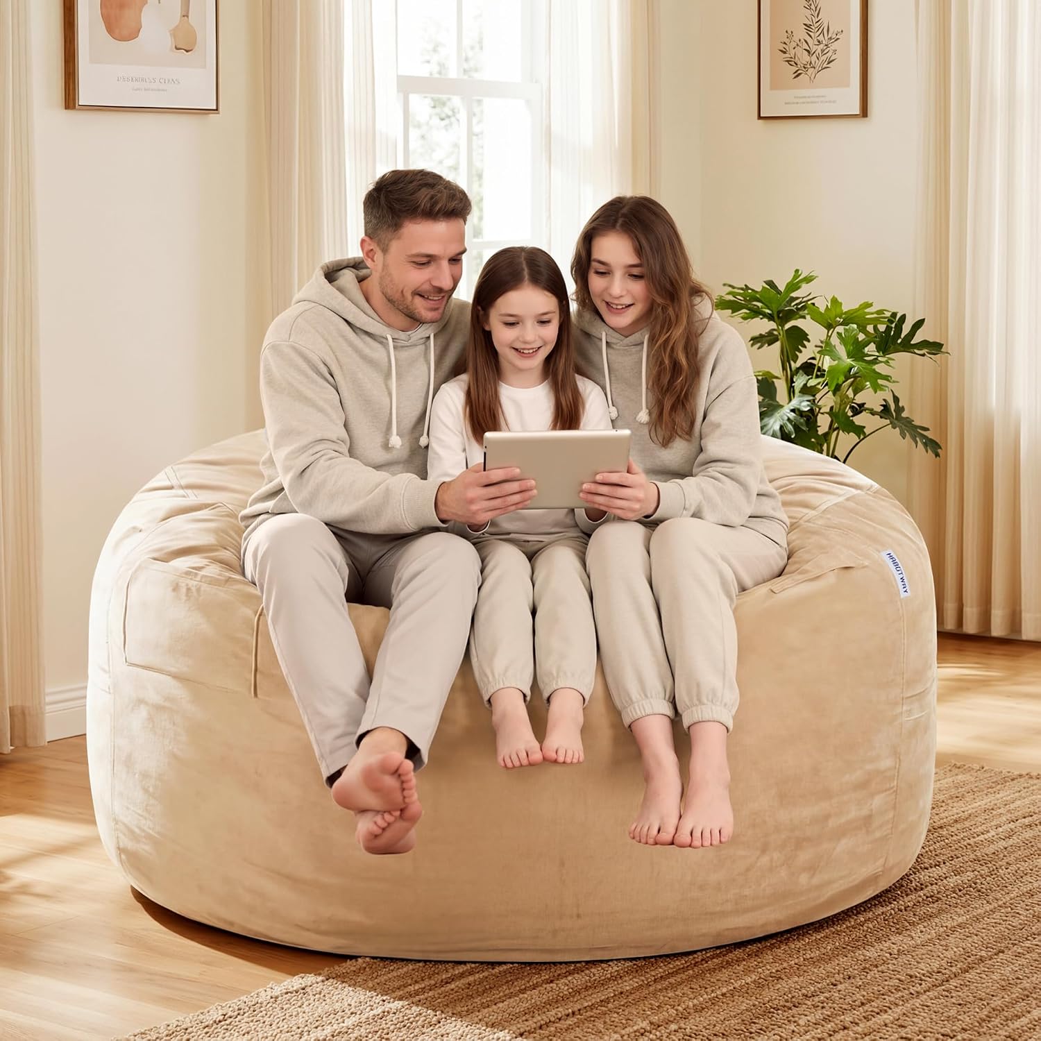 HABUTWAY Bean Bag Chair: Giant 5' Memory Foam Furniture Bean Bag Chair with Microfiber Cover - 5Ft, Khaki