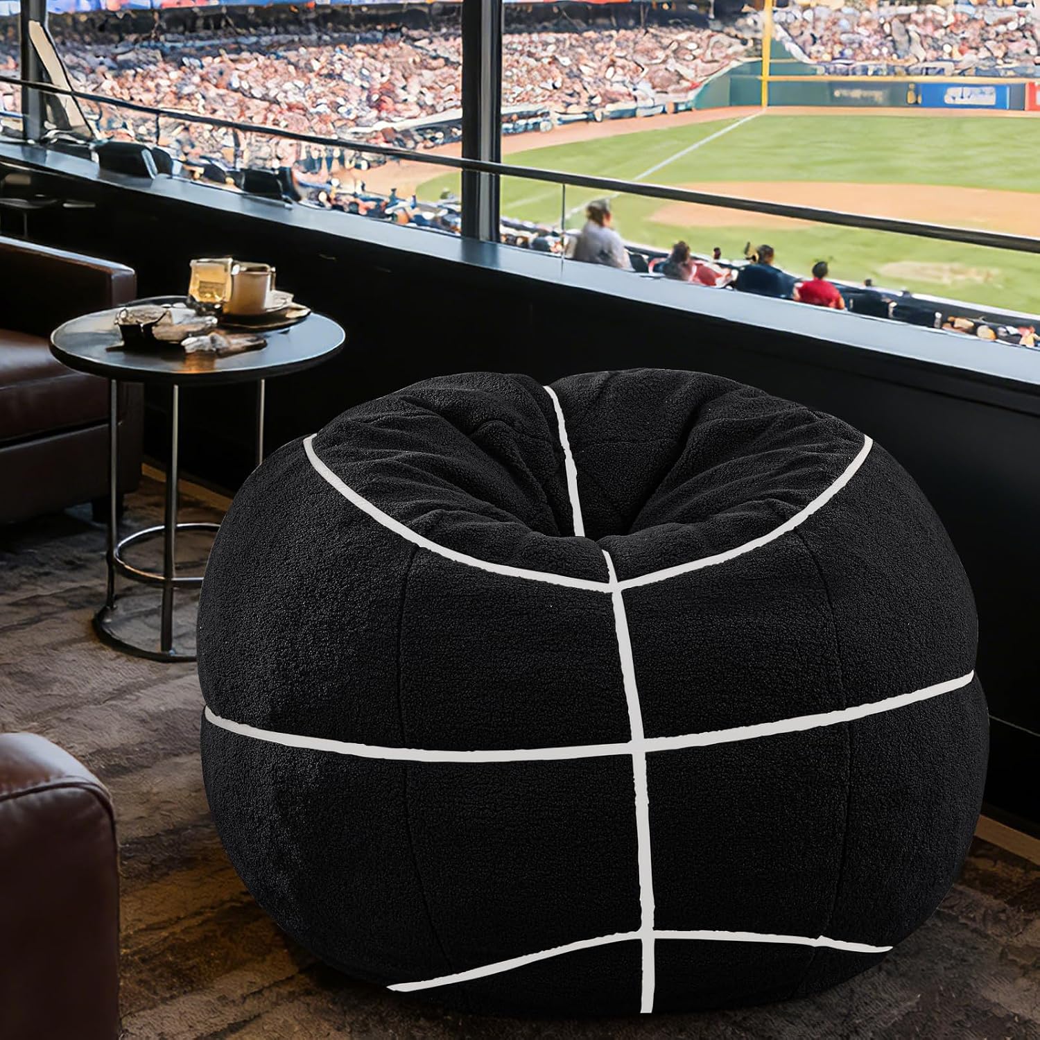 Sports Black Basketball Bean Bag Chair - Giant Bean Bag Chairs for Adults and Kids - Oversized Bean Bag Sofa Couch with Filler - Plush BeanBag Furniture for Living Room Bedroom Dorm Office - 44 Inch