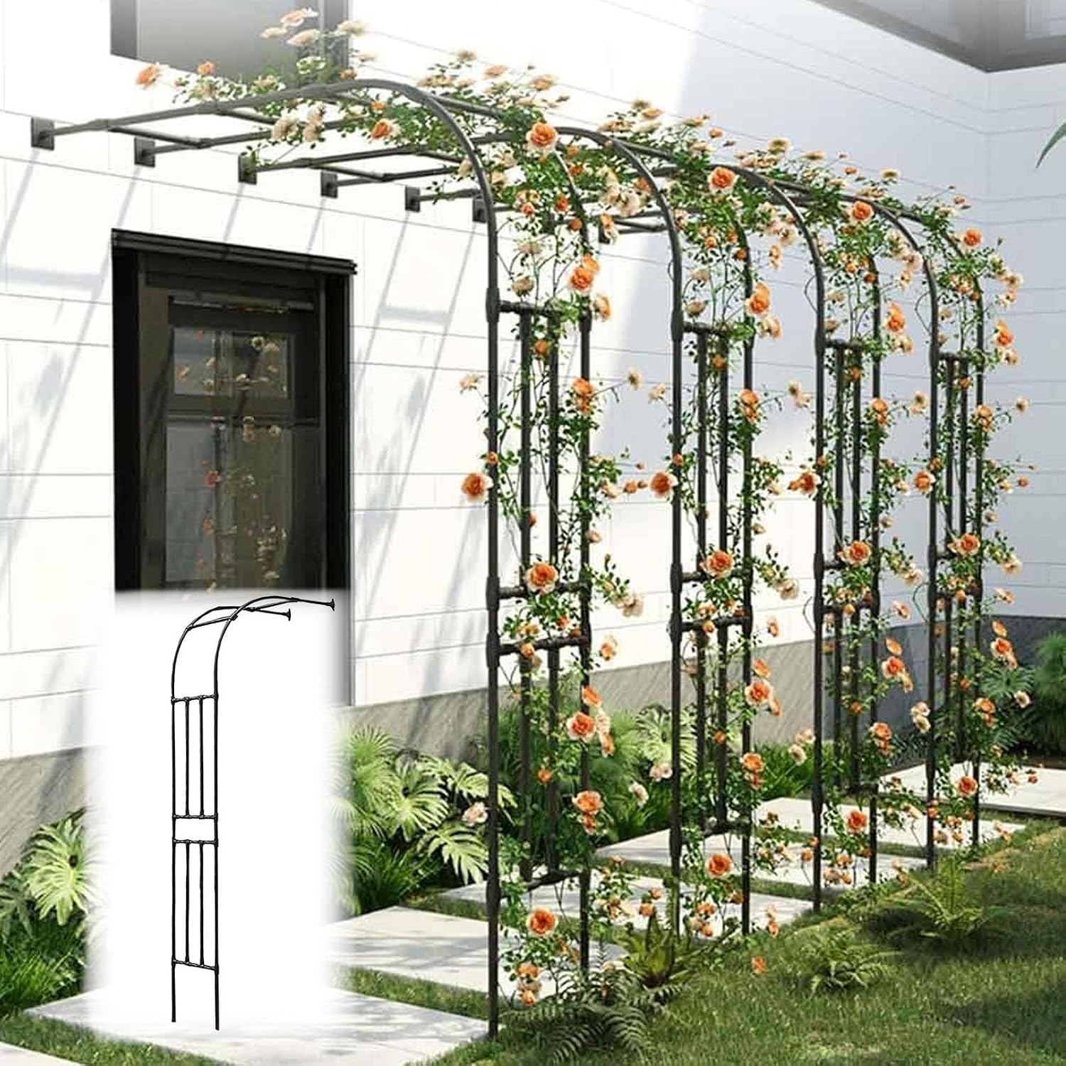 Black Metal Half Side Garden Arch, Wall Mounted Rose Arch Trellis, Wedding Archway Decoration Heavy Duty Steel Pergola Trellis for Outdoor Climbing Plants(Size:90x240x40CM/3.0x7.9x1.3ft)