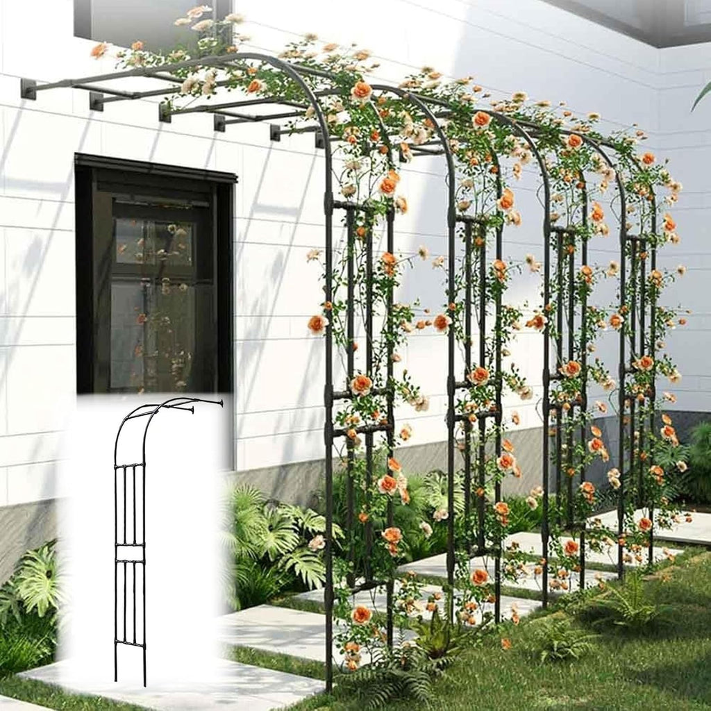 Black Metal Half Side Garden Arch, Wall Mounted Rose Arch Trellis, Wedding Archway Decoration Heavy Duty Steel Pergola Trellis for Outdoor Climbing Plants(Size:240x240x40CM/7.9x7.9x1.3ft)