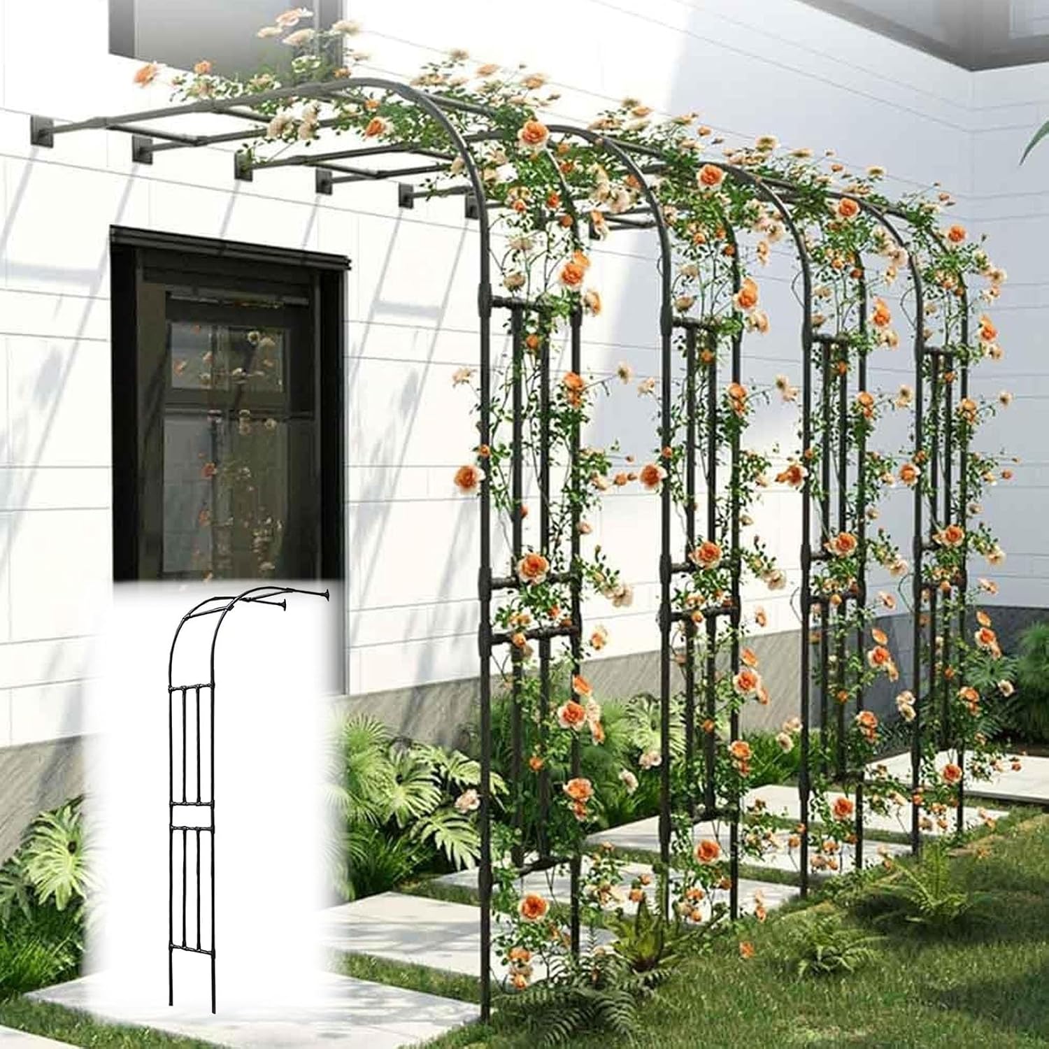Black Metal Half Side Garden Arch, Wall Mounted Rose Arch Trellis, Wedding Archway Decoration Heavy Duty Steel Pergola Trellis for Outdoor Climbing Plants(Size:240x240x40CM/7.9x7.9x1.3ft)