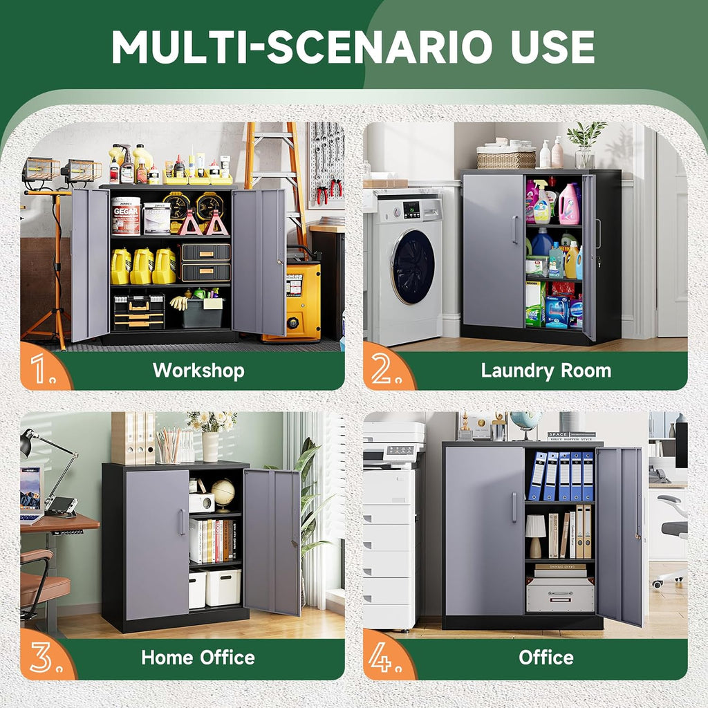 Letaya Metal Storage Cabinets with Lock Door and Shelves, Steel Garage Tool Cabinets for Home,Office, Warehouse,Lockers (36'-Black&Gray)