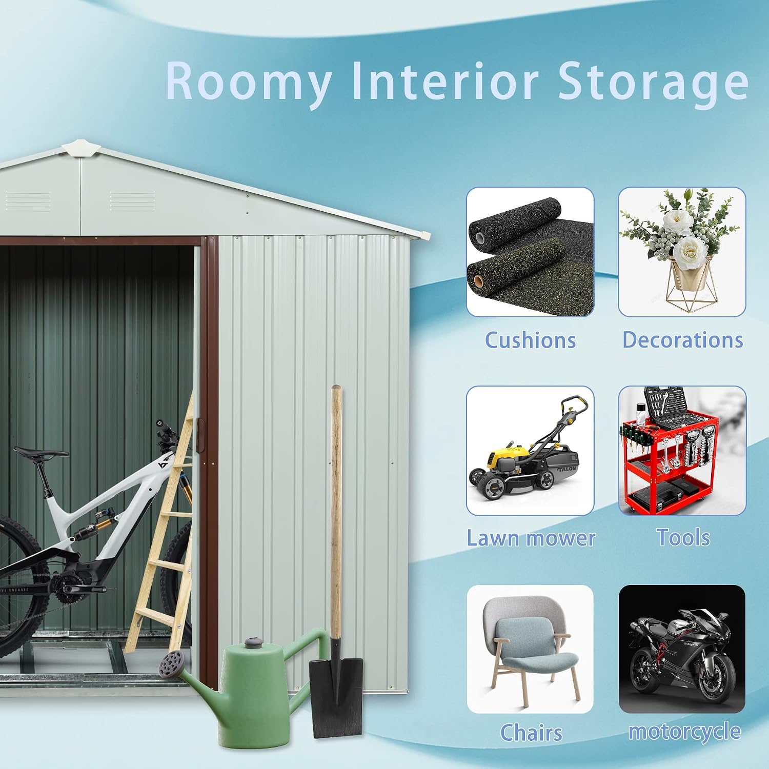 6 x 5 FT Outdoor Storage Shed, Metal Garden Shed with Floor Frame, Tool Shed Outdoor Storage with Lockable Sliding Doors & Air Vents, Storage House Waterproof for Backyard, Lawn, White