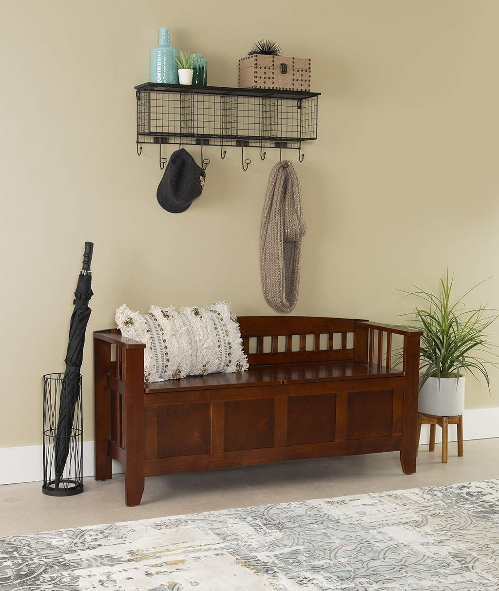 Linon Home Decor Storage Bench with Short Split Seat Storage, Walnut, 50 inchw x 17 inchd x 25.25 inchh.