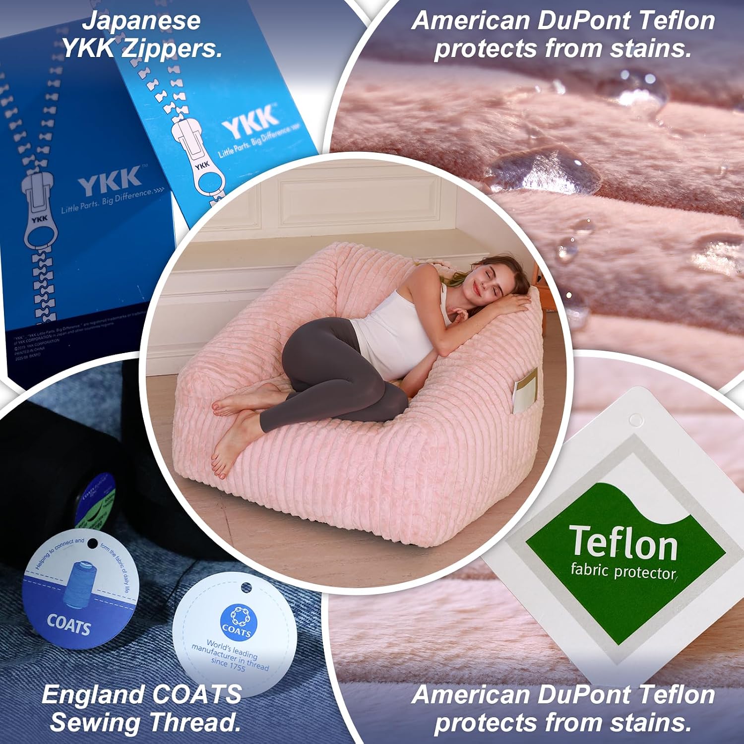 Bean Bag Chair with Memory Foam Filling- Large Stuffable Soft Giant Beanbag Reading Chair, Adults Lounge Gaming Lazy Sofa Bed for Living Room Bedroom- Pink,Stripe Fur