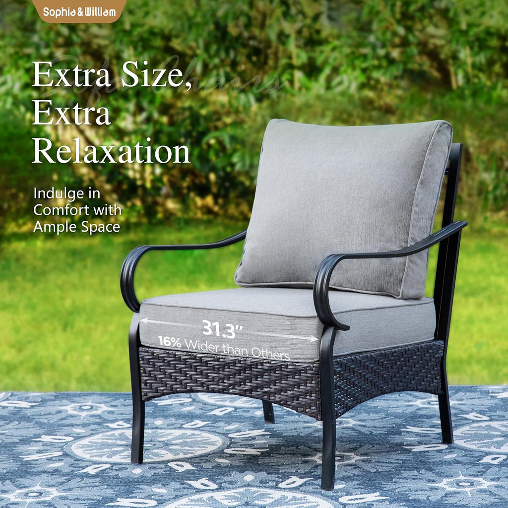 Sophia & William Patio Furniture Set with Fire Pit Table, 4 PCS Metal Outdoor Conversation Set with Fire Pit Table, 2 Sofa Chairs,3-Seater Couch for Outdoor Seating, Backyard, Porch(Grey)