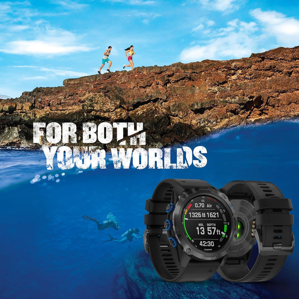 Garmin Descent Mk2i, Watch-Style Dive Computer with Air Integration, Multisport Smartwatch, Titanium Carbon Gray DLC with Black Band Bundle with Microfiber Cleaning Cloth + Wireless Earbuds