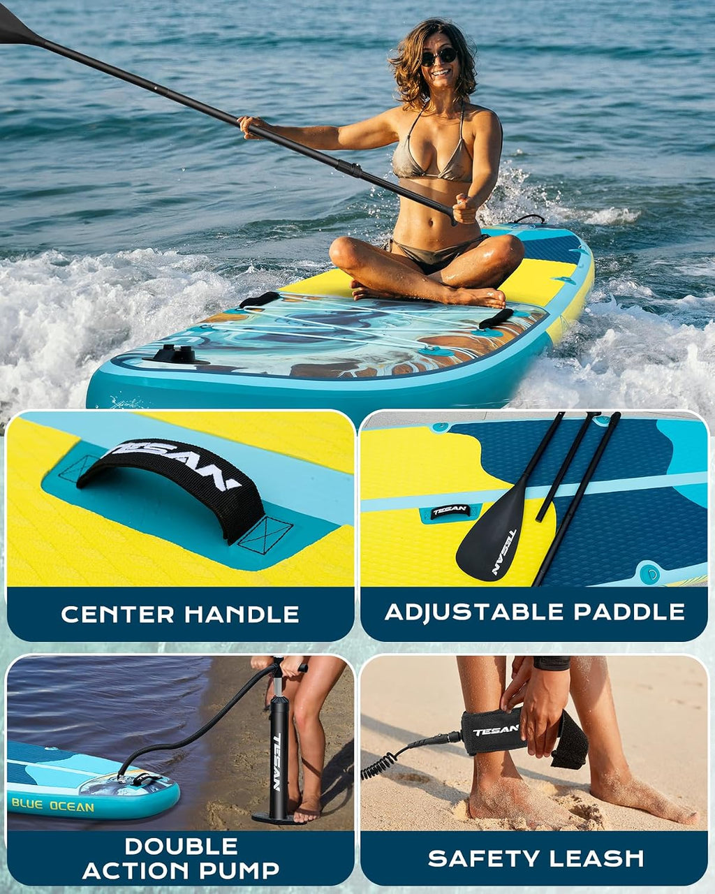 11'6x35'' Extra Wide Inflatable Paddle Board,All-Round Ultra Stable Stand Up Paddleboards with Plus Kits for 450lb,Dual Bungees, Camera Mount, 100L Backpack, Dual-Action Pump