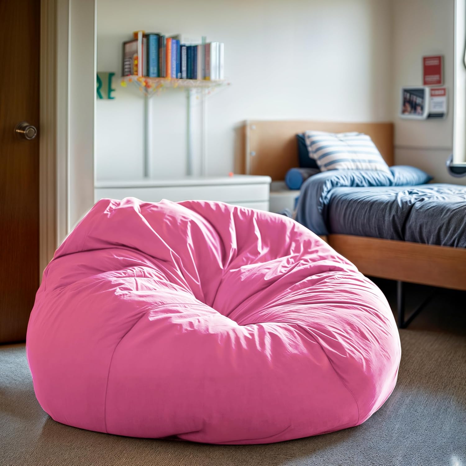 Flash Furniture Duncan Oversized Bean Bag Chair for Kids and Adults, Foam-Filled Beanbag Chair with Machine Washable Cover, Light Pink