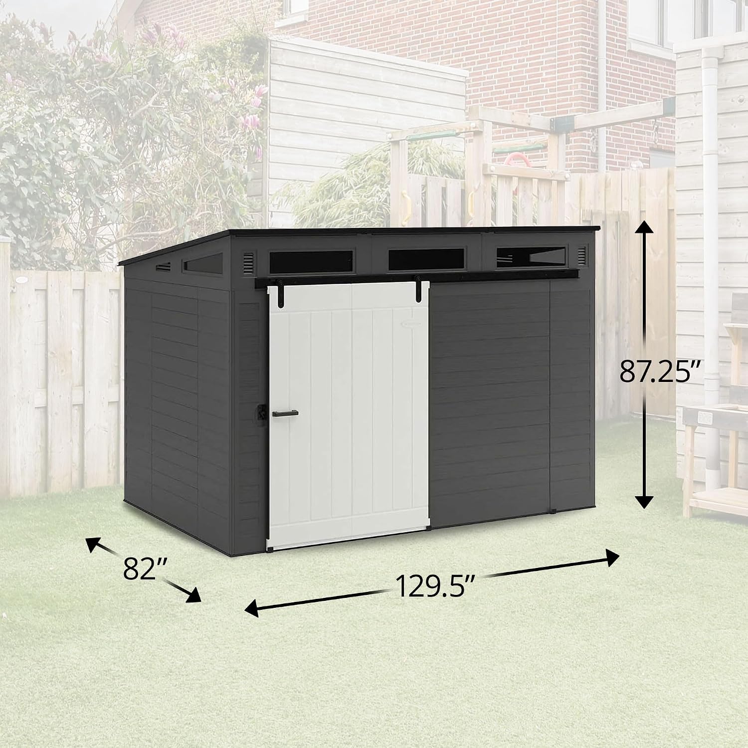Suncast Modernist 10' x 7' Outdoor Storage Shed with Pad-Lockable Sliding Barn Door, All-Weather Shed for Outdoor Storage Items, Gray