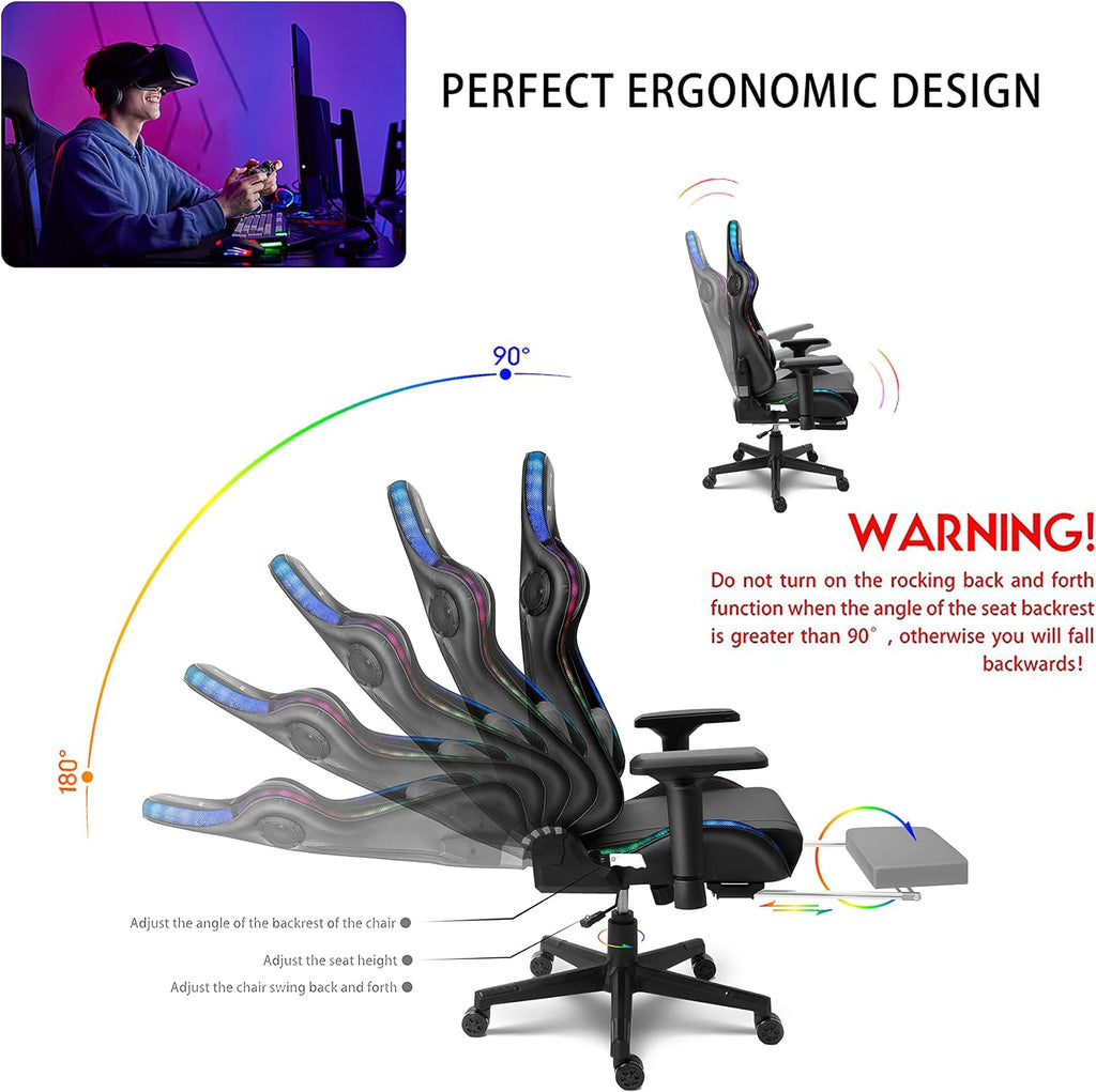 Full Massage High Back Gaming Chair, PC Chair with Footrest and Massage Lumbar Support, Adult Video Gaming Chair with Speakers and RGB Lights, Ergonomic Computer Chair.,Red