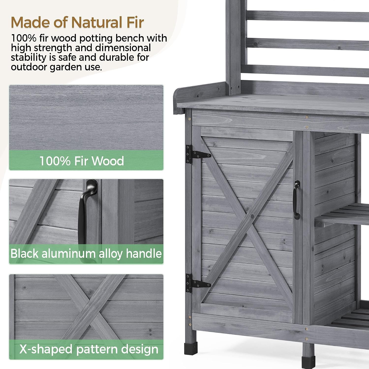 Yaheetech Outdoor Potting Bench, Large Horticulture Work Table Workstation with Storage Cabinet Shelf & Planting Working Console for Patio/Lawn/Garden - Gray