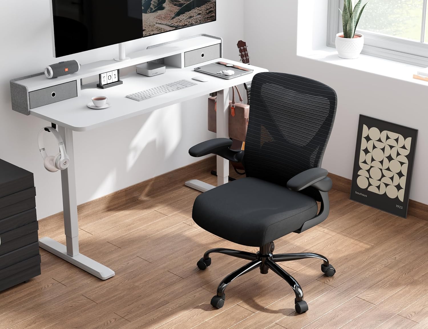 Ergonomic Office Chair with Lumbar Support - Adjustable Computer Desk Chairs for Home Office, Gaming, and Work - Comfortable and Supportive Desk Chairs for Adults (Black)