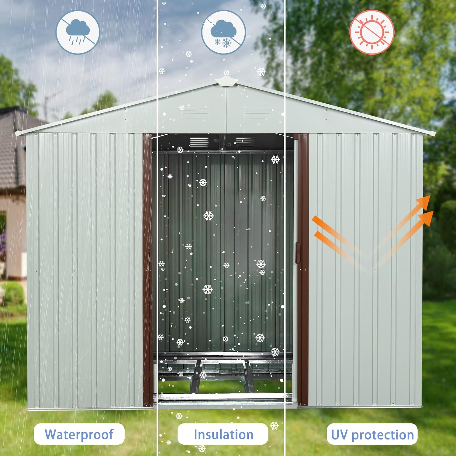 6 x 5 FT Outdoor Storage Shed, Metal Garden Shed with Floor Frame, Tool Shed Outdoor Storage with Lockable Sliding Doors & Air Vents, Storage House Waterproof for Backyard, Lawn, White