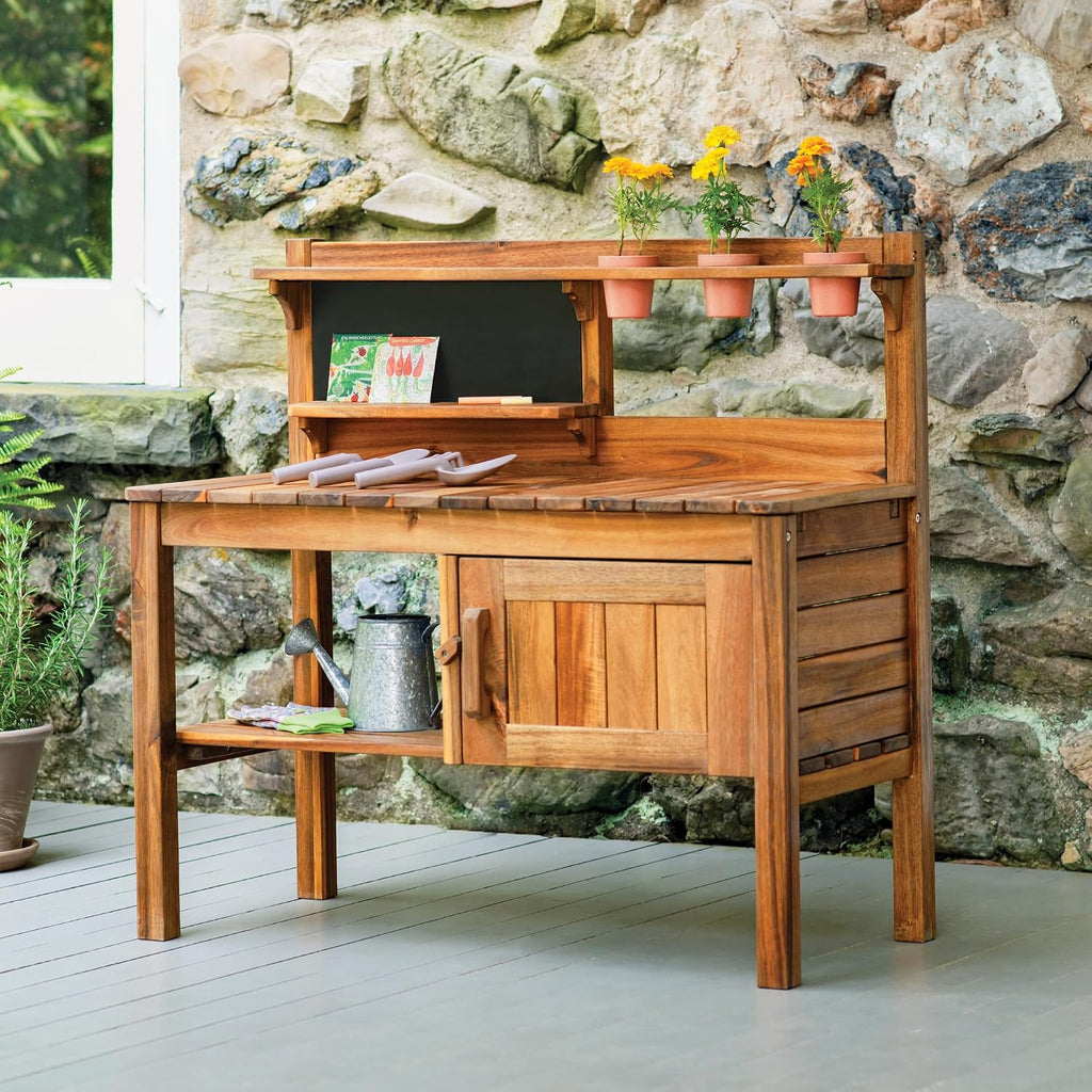 Martha Stewart Kids' Outdoor Potting Bench: Wooden Mud Kitchen Playset w/Pots, Gardening Tools, Chalkboard, Removable Sink | Kids' Pretend Play Furniture, Sensory Mud Table w/Storage for Backyard