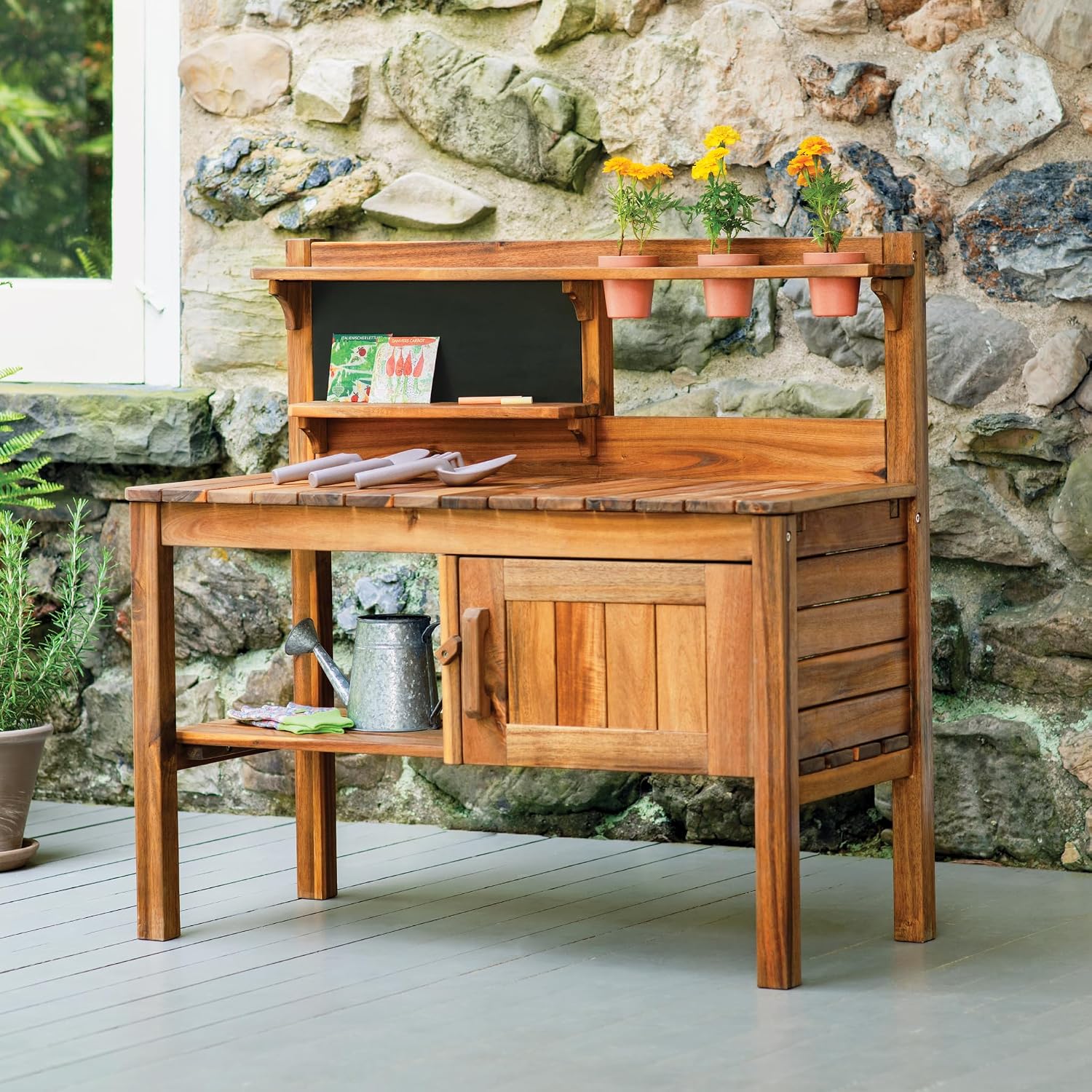 Martha Stewart Kids' Outdoor Potting Bench: Wooden Mud Kitchen Playset w/Pots, Gardening Tools, Chalkboard, Removable Sink | Kids' Pretend Play Furniture, Sensory Mud Table w/Storage for Backyard
