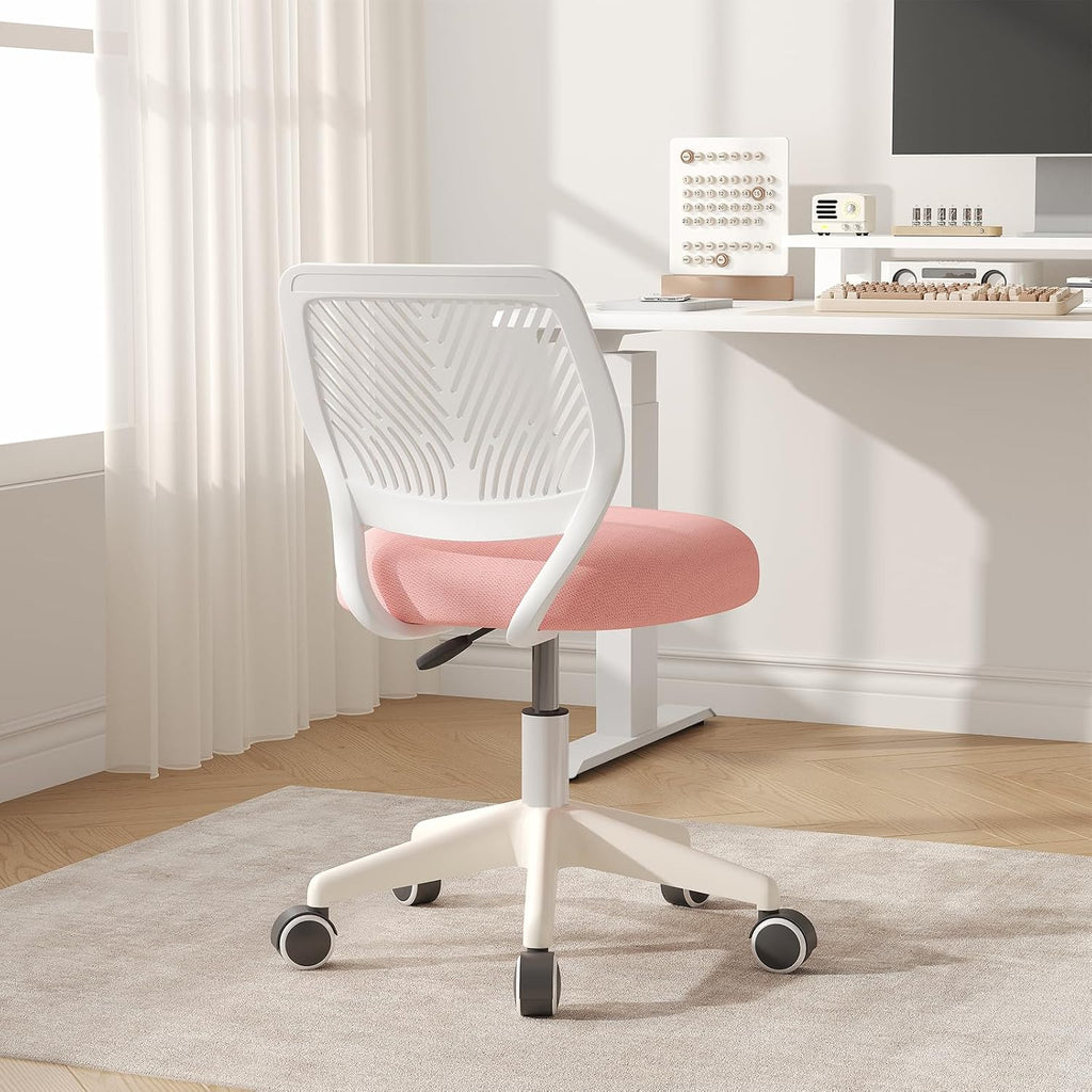Armless Desk Chair Swivel Office Rolling Chair with Soft Padded Cushion, Height Adjustable Small Task Chair, Ergonomic Study Computer Chair for Kids Girls Boys Teens (Pink, 4PCS)