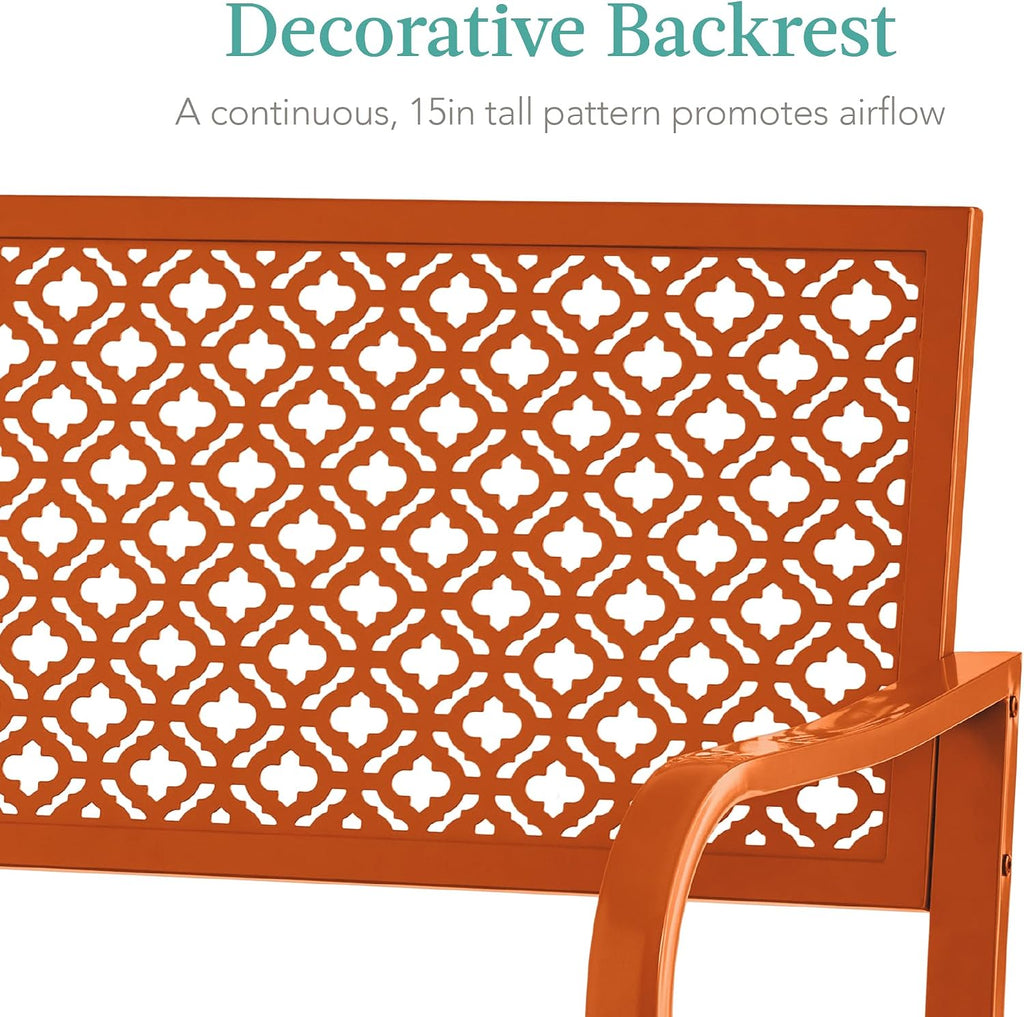 Best Choice Products Outdoor Bench 2-Person Metal Steel Benches Furniture for Garden, Patio, Porch, Entryway w/Geometric Backrest, 790lb Capacity - Carrot