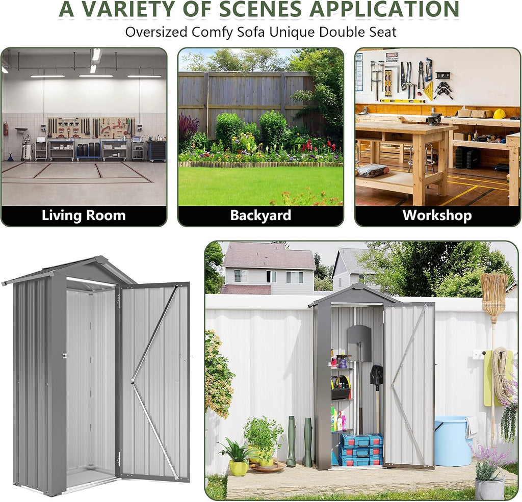 KEIKI Outdoor Metal Storage Shed 2.5' x 1.4', Lockable Tool Cabinet with Sloping Roof, Small Vertical Garden Storage for Backyard, Patio, Lawn, Black