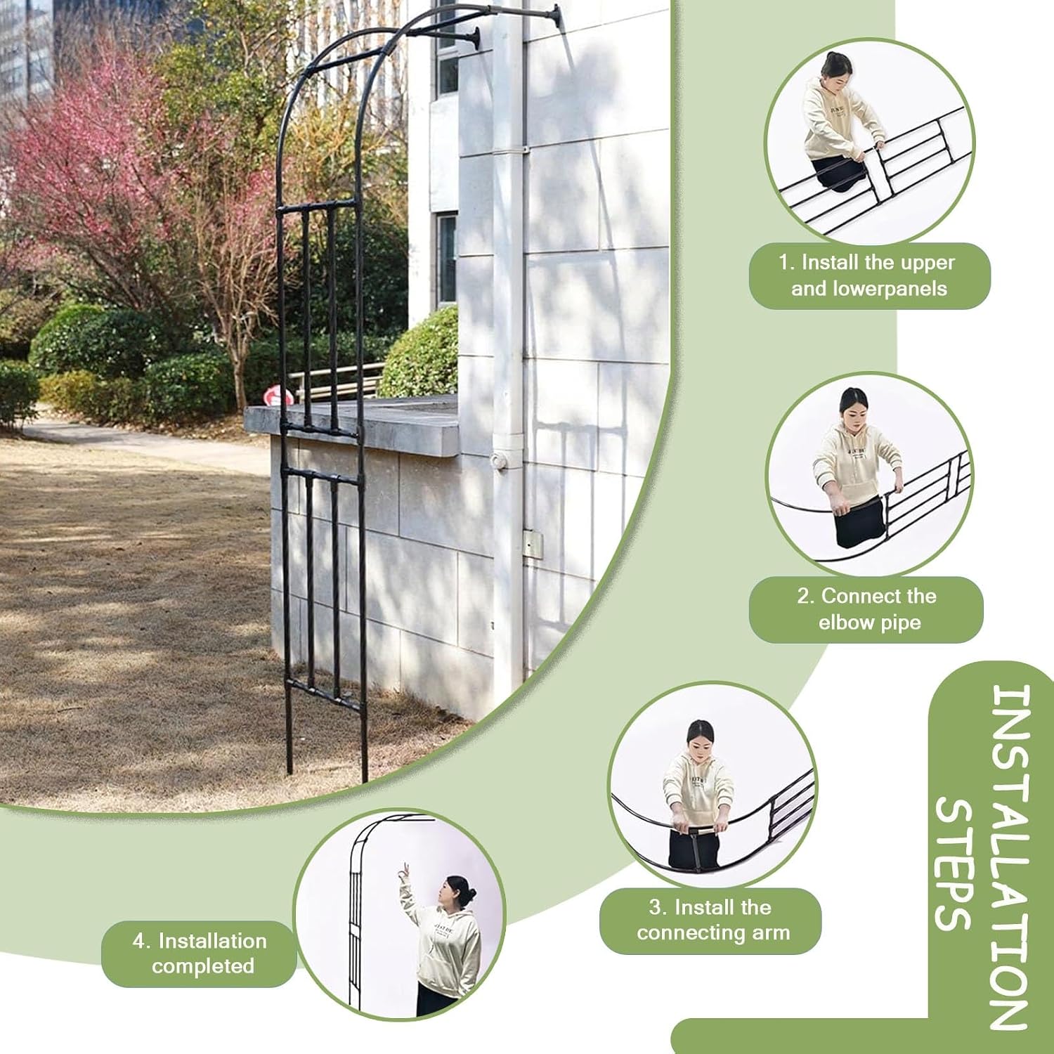 Black Metal Half Side Garden Arch, Wall Mounted Rose Arch Trellis, Wedding Archway Decoration Heavy Duty Steel Pergola Trellis for Outdoor Climbing Plants(Size:60x240x40CM/2.0x7.9x1.3ft)